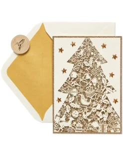 Gold Glitter Holiday Christmas Tree Holiday Boxed Cards, 8-Count