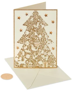 Gold Glitter Holiday Christmas Tree Holiday Boxed Cards, 8-Count