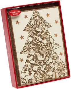 Gold Glitter Holiday Christmas Tree Holiday Boxed Cards, 8-Count