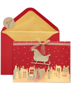 Gold Glitter Holiday Sleigh Boxed Cards, 8-Count