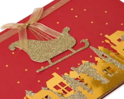 Gold Glitter Holiday Sleigh Boxed Cards, 8-Count