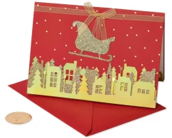 Gold Glitter Holiday Sleigh Boxed Cards, 8-Count