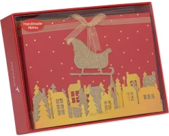 Gold Glitter Holiday Sleigh Boxed Cards, 8-Count