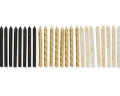 Gold Glittered Black, White and Gold Birthday Candles, 24-Count