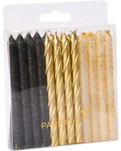 Gold Glittered Black, White and Gold Birthday Candles, 24-Count