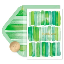 Green Stripes 14-Count Blank Thank You Greeting Cards with Envelopes