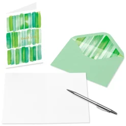 Green Stripes 14-Count Blank Thank You Greeting Cards with Envelopes