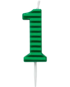 Green Stripes Number 1 Birthday Candle, 1-Count
