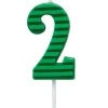 Green Stripes Number 2 Birthday Candle, 1-Count