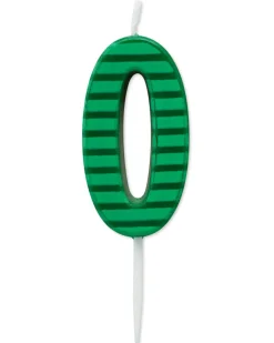 Green Stripes Number 0 Birthday Candle, 1-Count