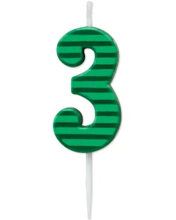 Green Stripes Number 3 Birthday Candle, 1-Count