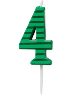 Green Stripes Number 4 Birthday Candle, 1-Count