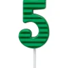 Green Stripes Number 5 Birthday Candle, 1-Count