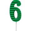 Green Stripes Number 6 Birthday Candle, 1-Count