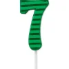 Green Stripes Number 7 Birthday Candle, 1-Count