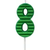 Green Stripes Number 8 Birthday Candle, 1-Count