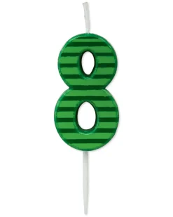 Green Stripes Number 8 Birthday Candle, 1-Count
