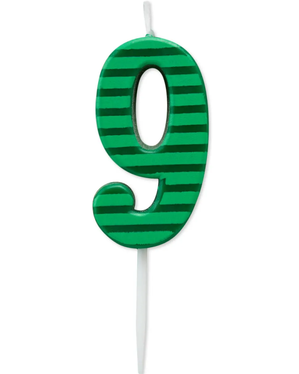 Green Stripes Number 9 Birthday Candle, 1-Count