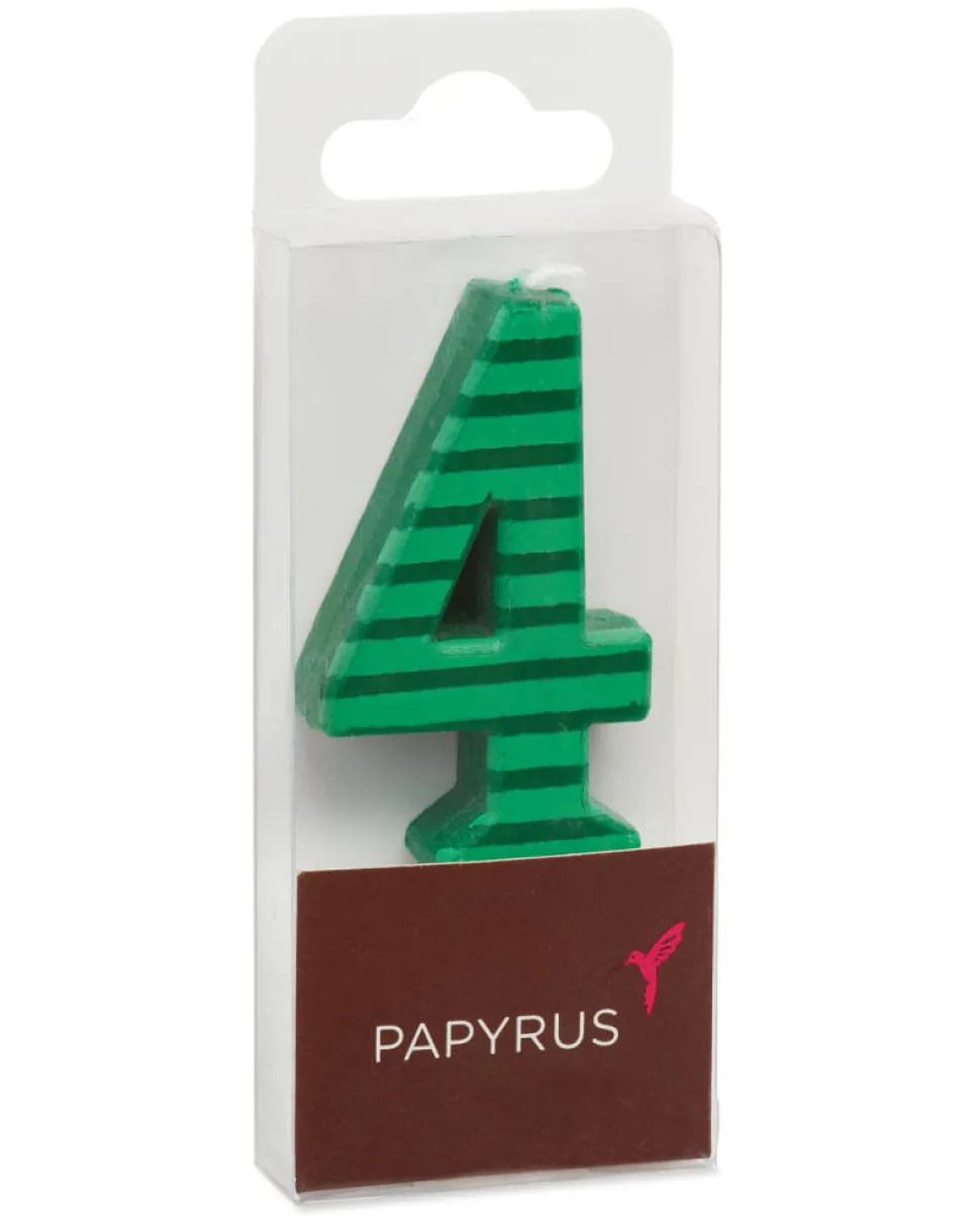Green Stripes Number 4 Birthday Candle, 1-Count