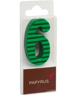 Green Stripes Number 6 Birthday Candle, 1-Count