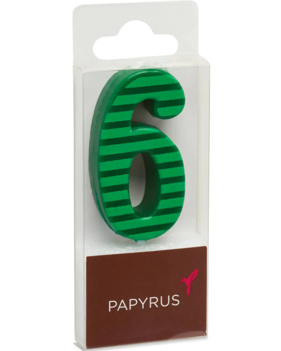 Green Stripes Number 6 Birthday Candle, 1-Count