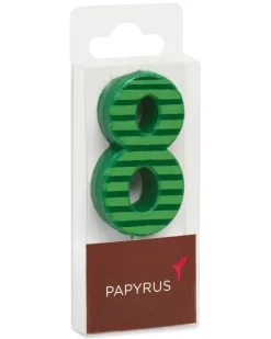 Green Stripes Number 8 Birthday Candle, 1-Count