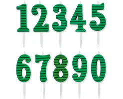 Green Stripes Number Birthday Candles Pack, 10-Count