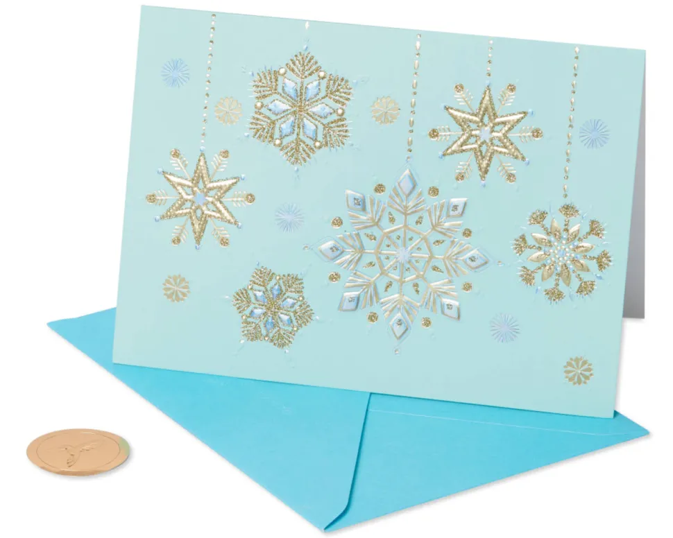 Hanging Glitter Snowflakes Holiday Boxed Cards, 12-Count