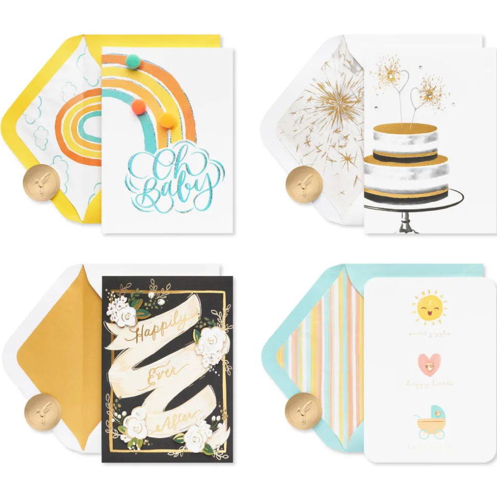 Happy Ever After and Bundle of Joy Wedding and New Baby Card Assortment, 4-Count