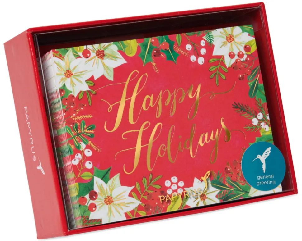 Happy Holidays Glitter Holiday Boxed Cards, 20-Count