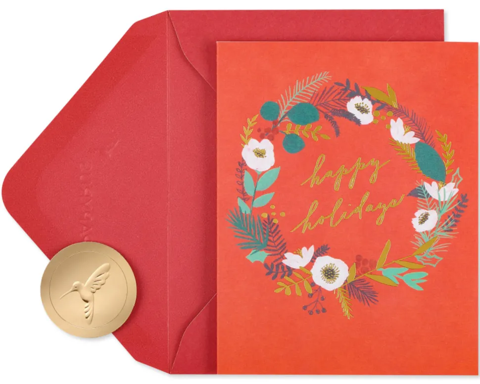 Happy Holidays Wreath Christmas Boxed Cards, 20-Count