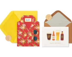Hawaiian Shirt and Craft Beer Birthday Greeting Card Bundle for Him, 2-Count
