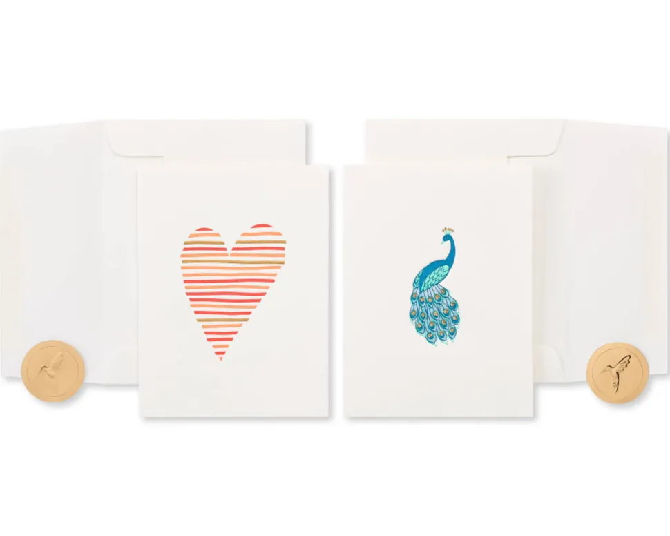 Heart and Peacock Blank Greeting Card Bundle, 2-Count