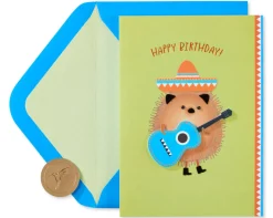 Hedgehog Holding Guitar Birthday Greeting Card