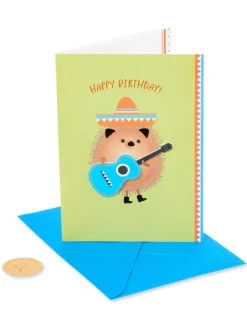 Hedgehog Holding Guitar Birthday Greeting Card