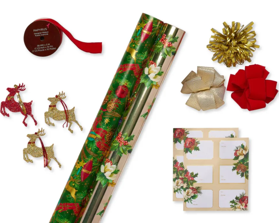 Holiday Traditions Holiday Wrapping Paper Kit with Gridlines, Bows and Gift Tags, 11-Count