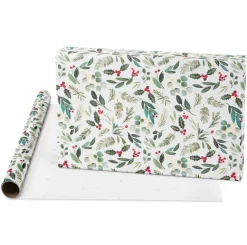 Holly, Wreath, Gold Holiday Wrapping Paper Rolls, 3 Rolls