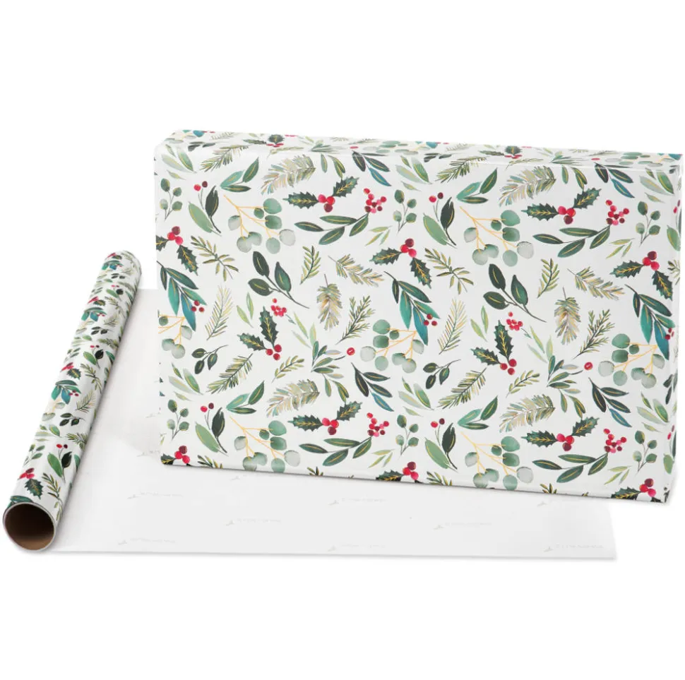 Holly, Wreath, Gold Holiday Wrapping Paper Rolls, 3 Rolls