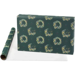 Holly, Wreath, Gold Holiday Wrapping Paper Rolls, 3 Rolls