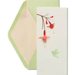 Hummingbird and Red Flowers Blank Greeting Card