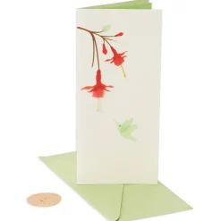 Hummingbird and Red Flowers Blank Greeting Card