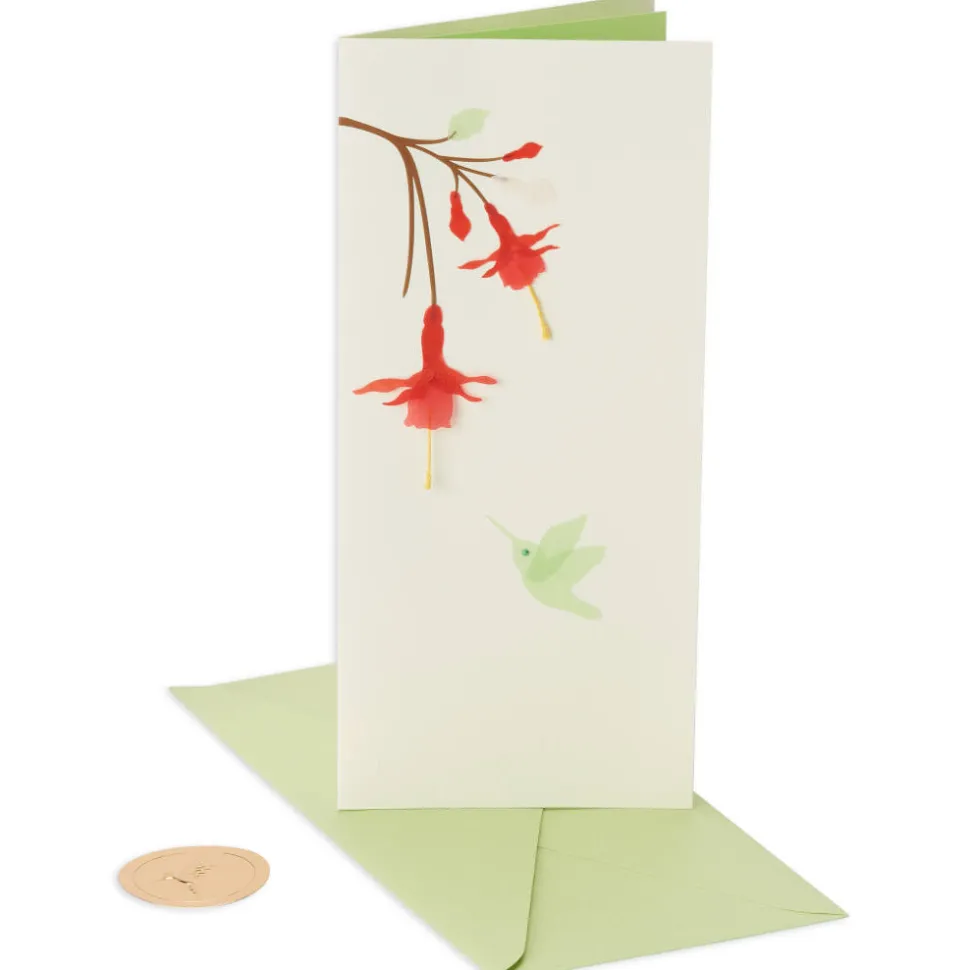Hummingbird and Red Flowers Blank Greeting Card