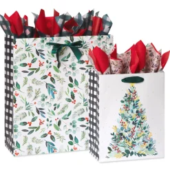 Joyful Tradition Holiday Gift Bags with Tissue Paper, 2 Bags 1 Jumbo 18″, 1 Large 13″, 18 Sheets
