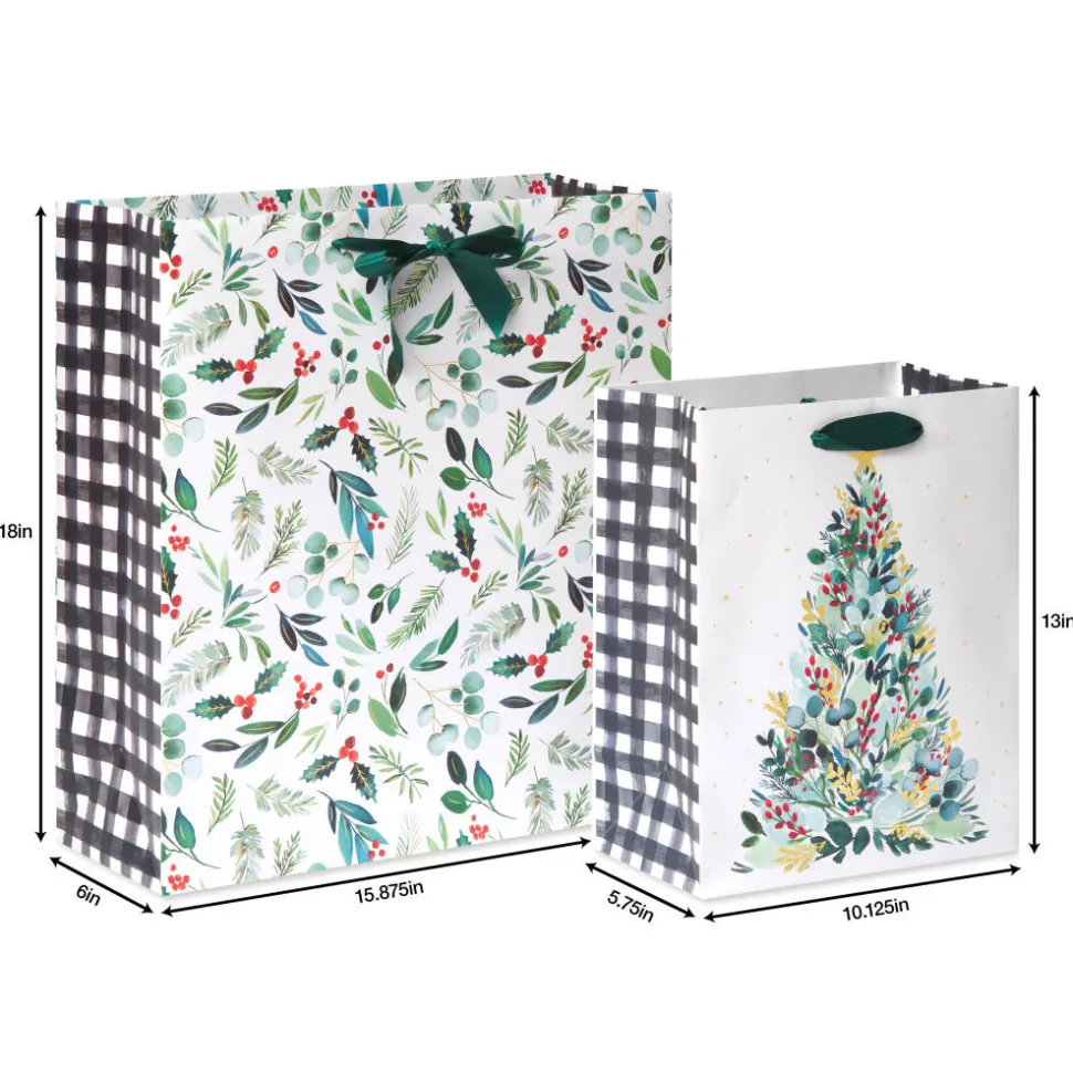 Joyful Tradition Holiday Gift Bags with Tissue Paper, 2 Bags 1 Jumbo 18″, 1 Large 13″, 18 Sheets