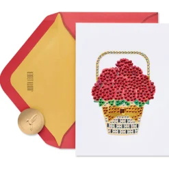 Judith Leiber Gemmed Rose Basket Blank Greeting Card
