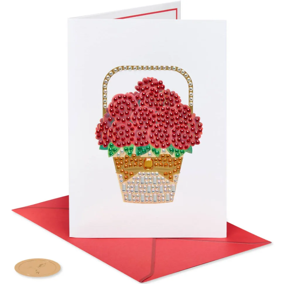 Judith Leiber Gemmed Rose Basket Blank Greeting Card