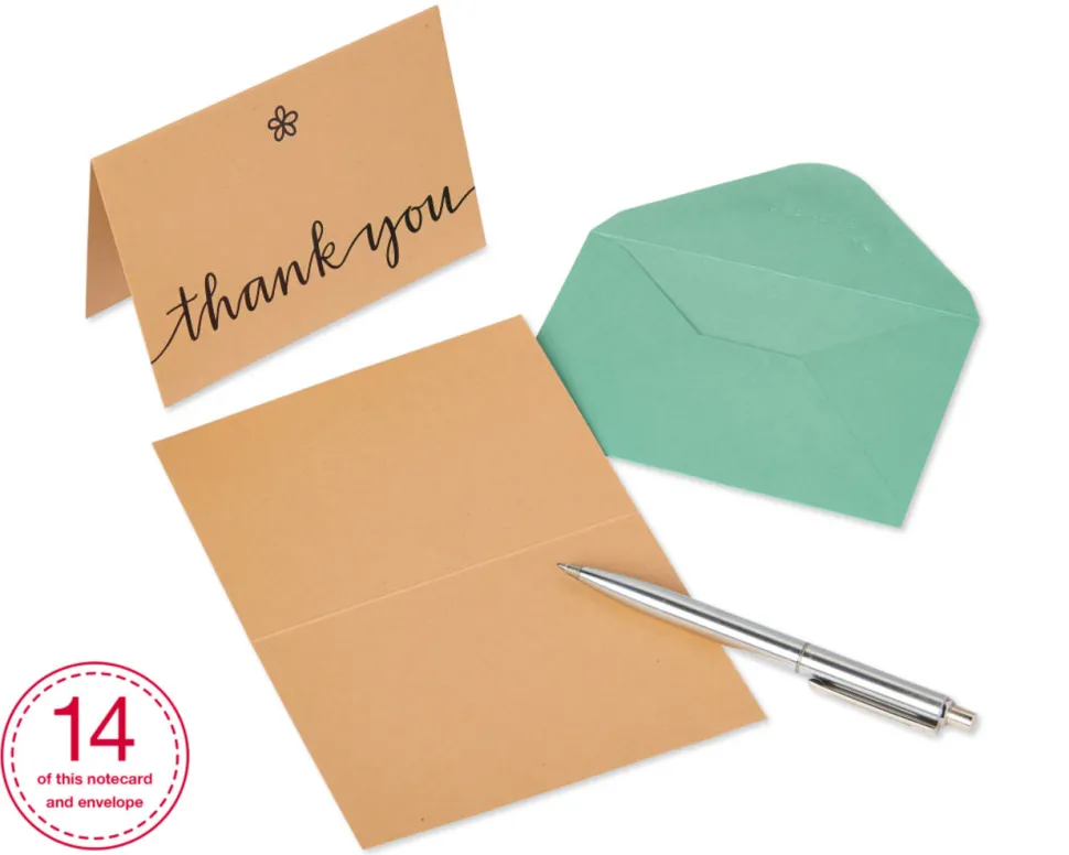 Kraft Boxed Thank You Cards and Envelopes, 14-Count