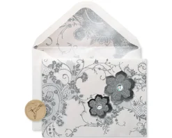 Lace and Flowers Handmade Boxed Blank Note Cards with Glitter, 8-Count