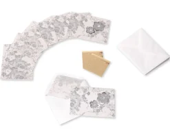 Lace and Flowers Handmade Boxed Blank Note Cards with Glitter, 8-Count