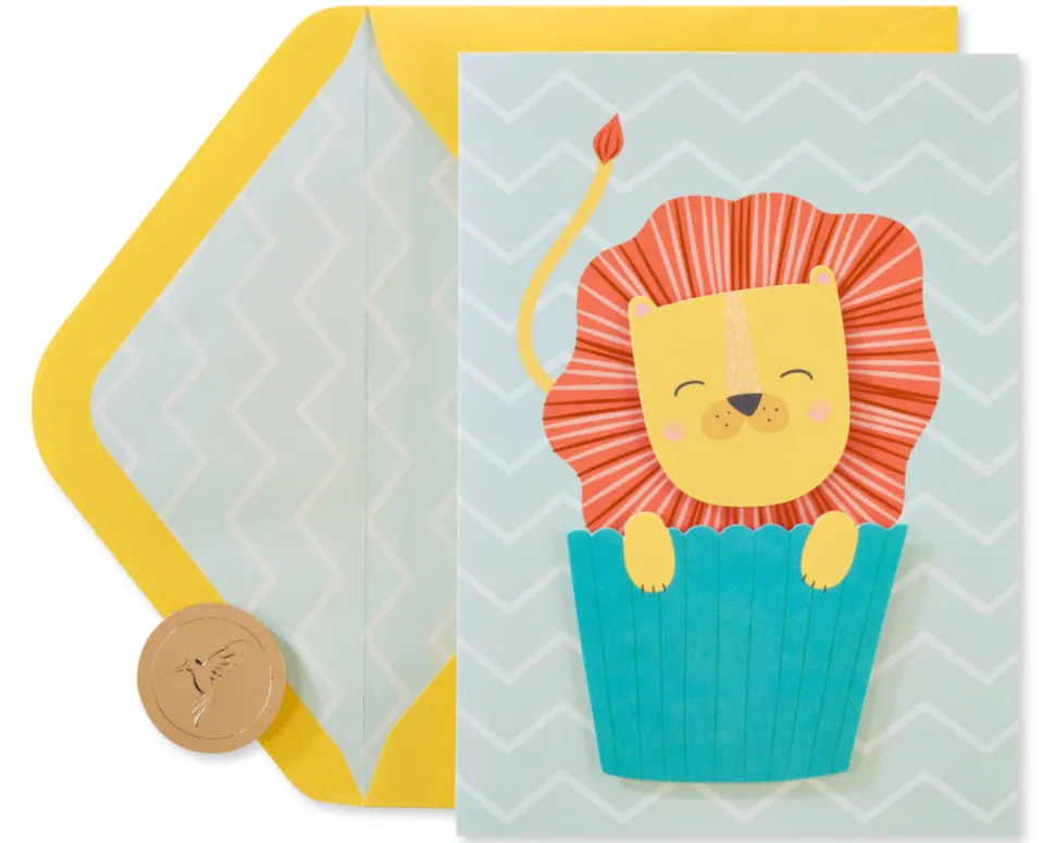 Lion Cupcake Birthday Greeting Card